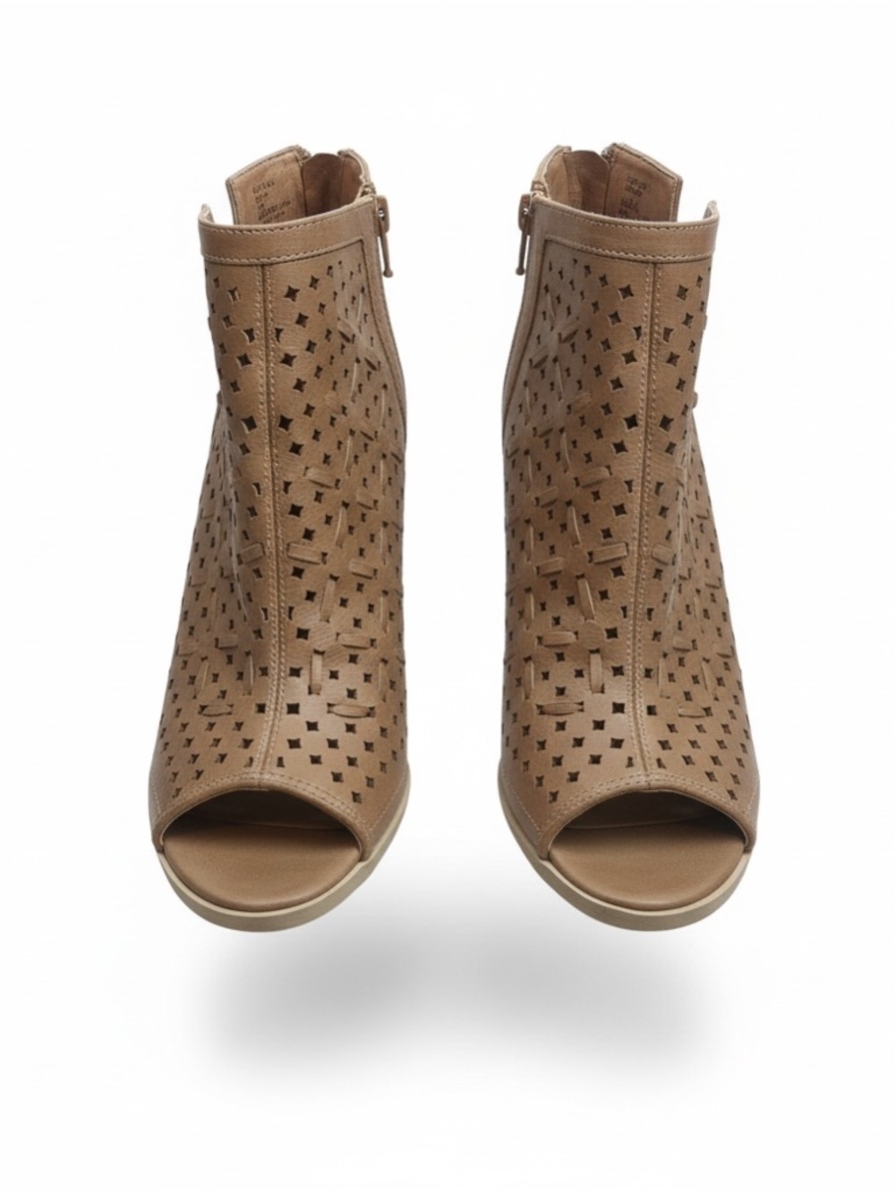 Sugar Perforated Peep-Toe Ankle Booties in Tan